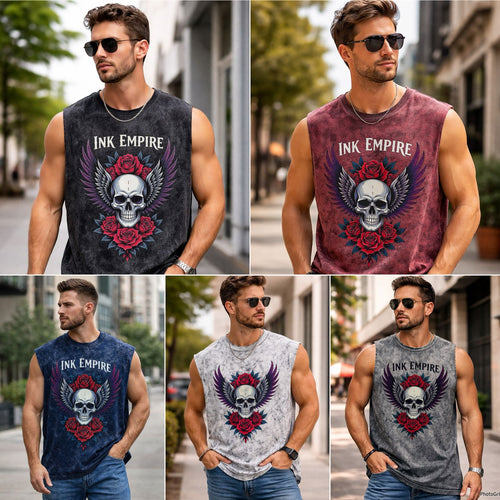 Acid Wash Skull Print Tank – Men’s Premium Sleeveless Streetwear Vest
